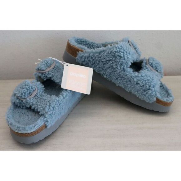 Papillio Birkenstock WMN Sz 39/US 8 Blue Arizona Big Buckle Shearling Sandal - Picture 1 of 11